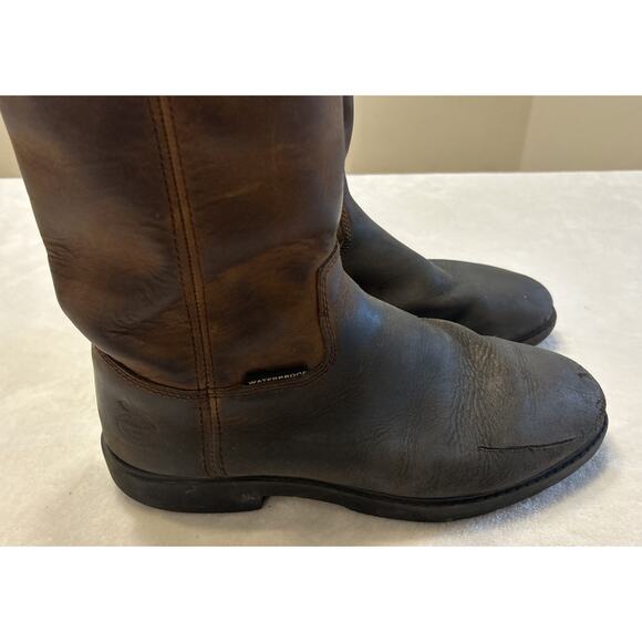 Georgia Boots Men's Size 9.5 W Brown Wellington Pull On Leather Work Waterproof - Picture 2 of 8